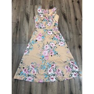 BHLDN Floral Manon Sleeveless A-Line Dress Beige Pink Blue Womens Elegant Summer